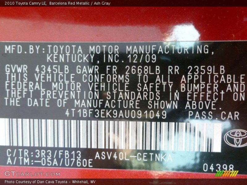 Barcelona Red Metallic / Ash Gray 2010 Toyota Camry LE