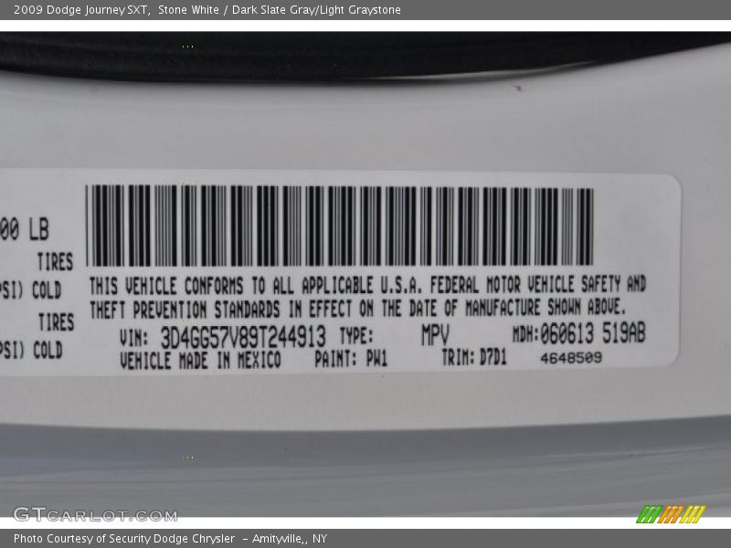 Stone White / Dark Slate Gray/Light Graystone 2009 Dodge Journey SXT