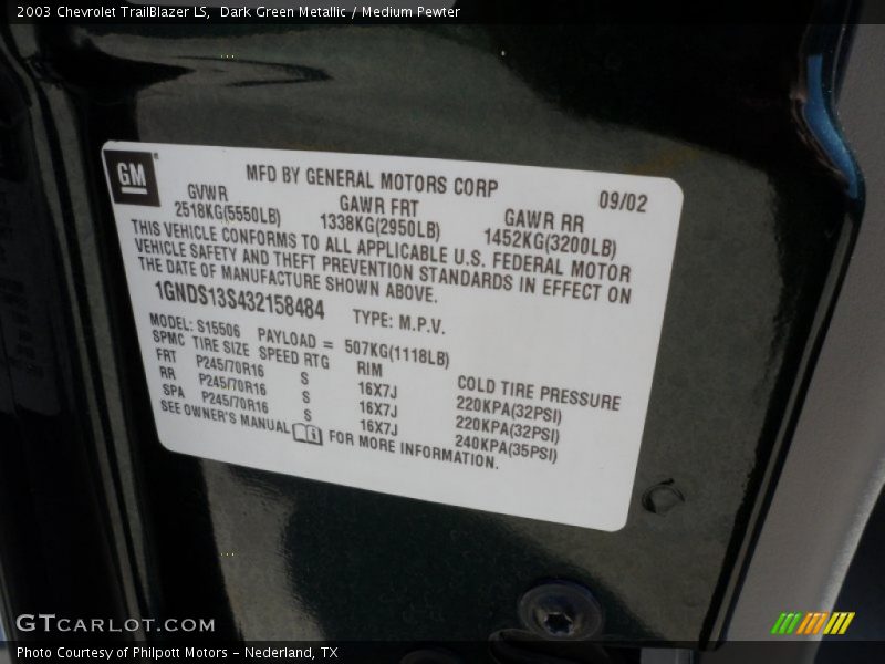 Dark Green Metallic / Medium Pewter 2003 Chevrolet TrailBlazer LS