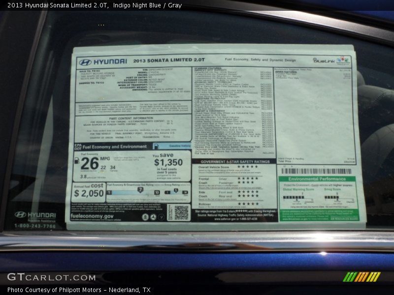  2013 Sonata Limited 2.0T Window Sticker