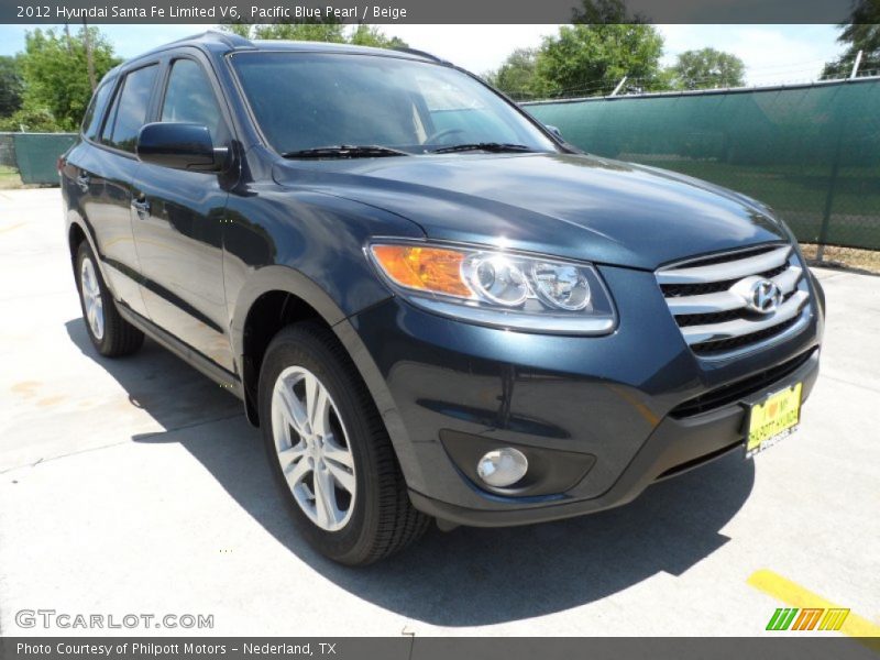 Pacific Blue Pearl / Beige 2012 Hyundai Santa Fe Limited V6