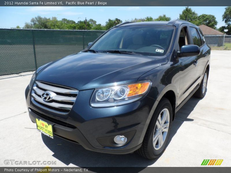 Pacific Blue Pearl / Beige 2012 Hyundai Santa Fe Limited V6