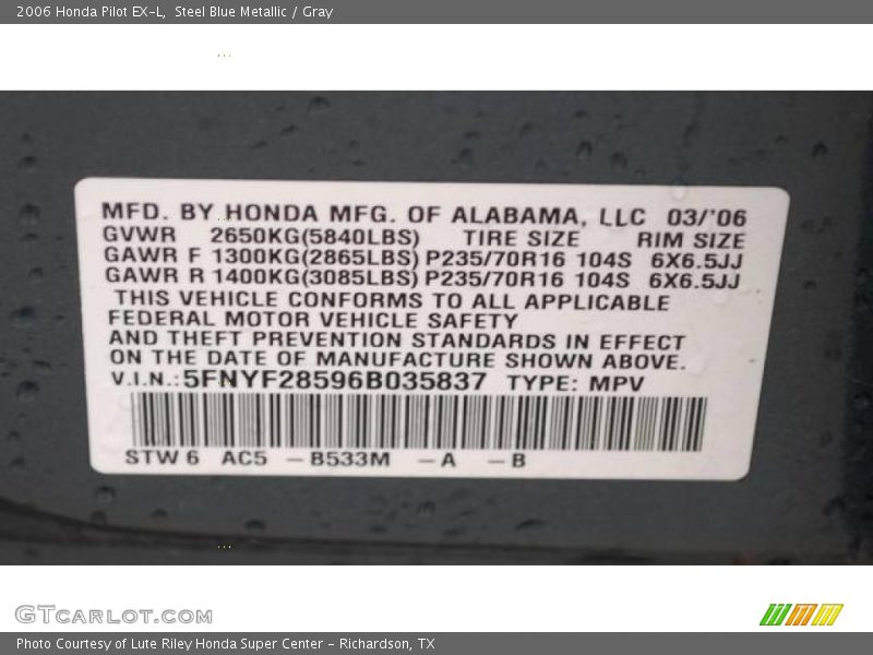 Steel Blue Metallic / Gray 2006 Honda Pilot EX-L