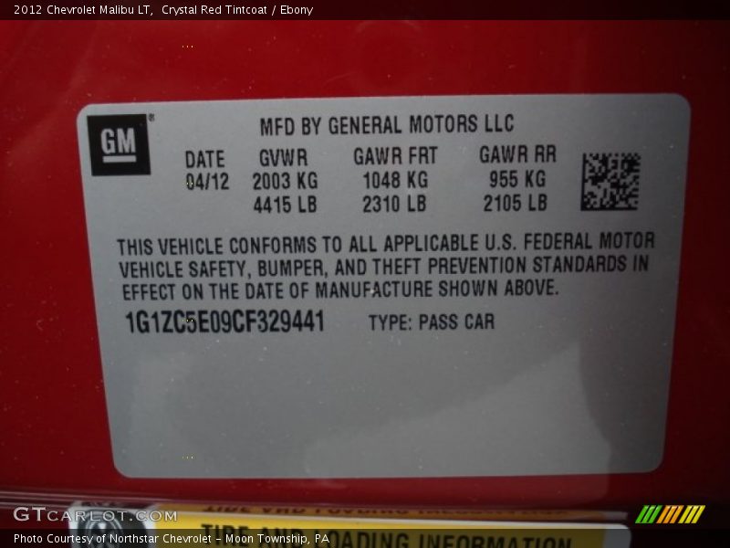 Crystal Red Tintcoat / Ebony 2012 Chevrolet Malibu LT