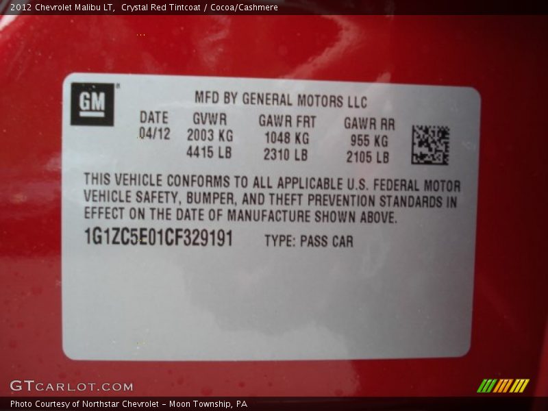 Crystal Red Tintcoat / Cocoa/Cashmere 2012 Chevrolet Malibu LT