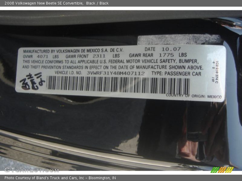 Black / Black 2008 Volkswagen New Beetle SE Convertible