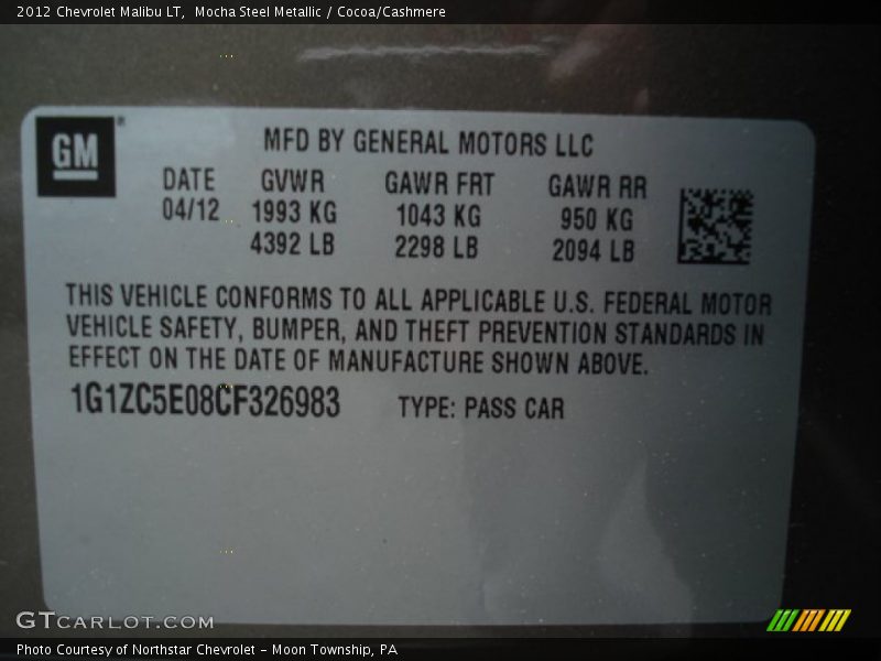 Mocha Steel Metallic / Cocoa/Cashmere 2012 Chevrolet Malibu LT