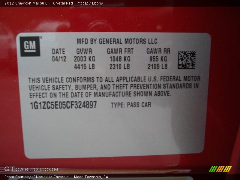 Crystal Red Tintcoat / Ebony 2012 Chevrolet Malibu LT