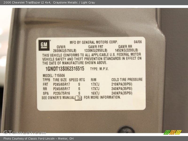 Graystone Metallic / Light Gray 2006 Chevrolet TrailBlazer LS 4x4