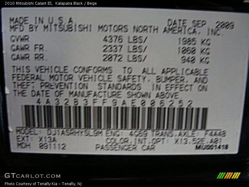 Kalapana Black / Beige 2010 Mitsubishi Galant ES
