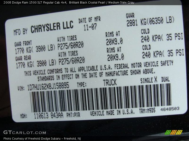 Brilliant Black Crystal Pearl / Medium Slate Gray 2008 Dodge Ram 1500 SLT Regular Cab 4x4