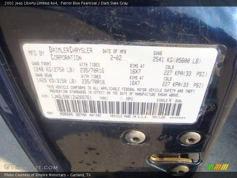 Patriot Blue Pearlcoat / Dark Slate Gray 2002 Jeep Liberty Limited 4x4