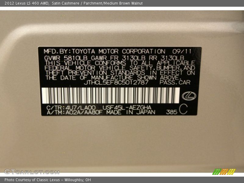 Satin Cashmere / Parchment/Medium Brown Walnut 2012 Lexus LS 460 AWD