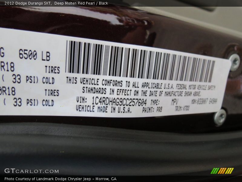 Deep Molten Red Pearl / Black 2012 Dodge Durango SXT