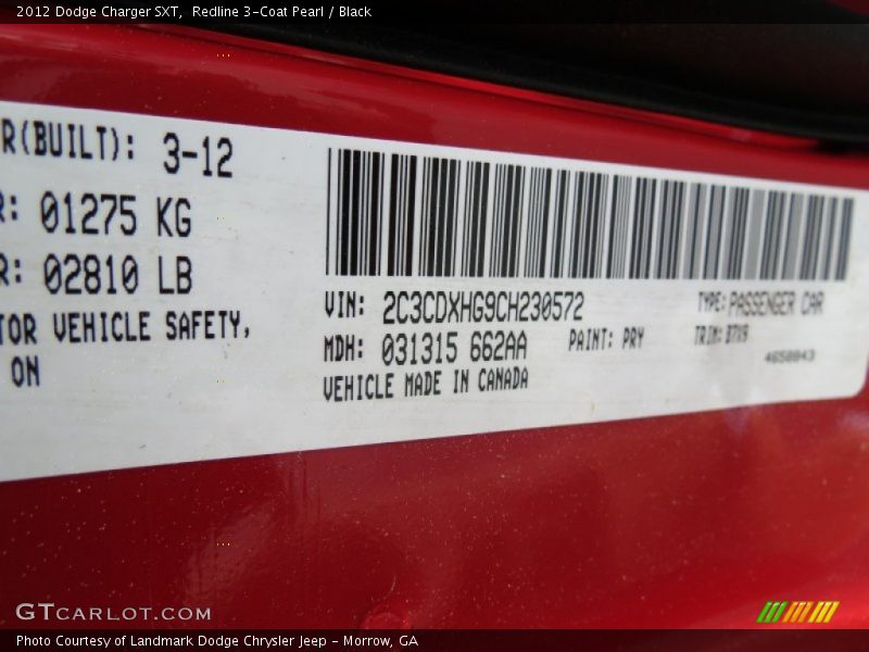 Redline 3-Coat Pearl / Black 2012 Dodge Charger SXT