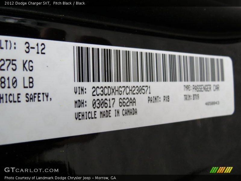 Pitch Black / Black 2012 Dodge Charger SXT