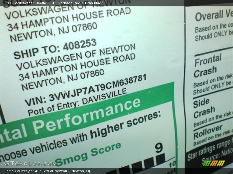 Tornado Red / Titan Black 2012 Volkswagen Beetle 2.5L