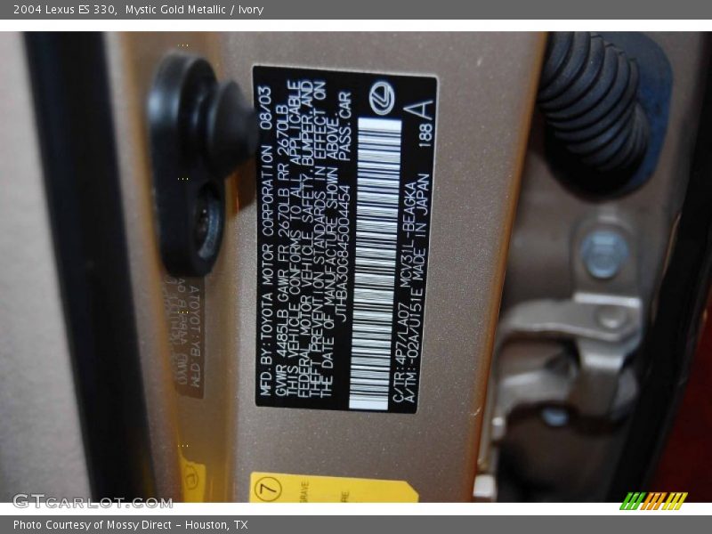 Mystic Gold Metallic / Ivory 2004 Lexus ES 330