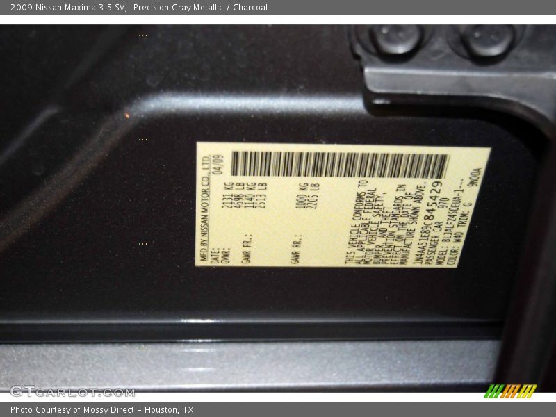 Precision Gray Metallic / Charcoal 2009 Nissan Maxima 3.5 SV