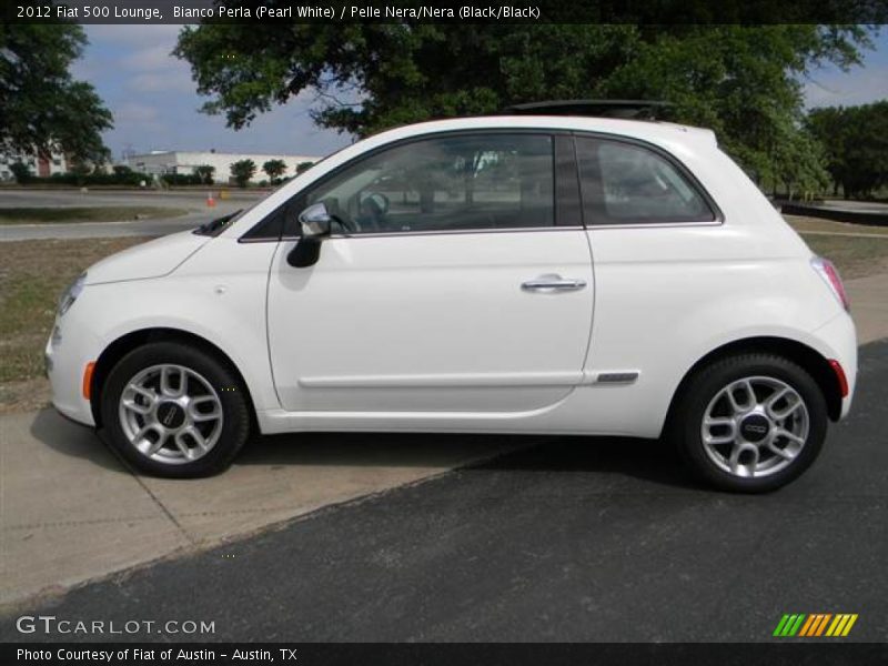 Bianco Perla (Pearl White) / Pelle Nera/Nera (Black/Black) 2012 Fiat 500 Lounge