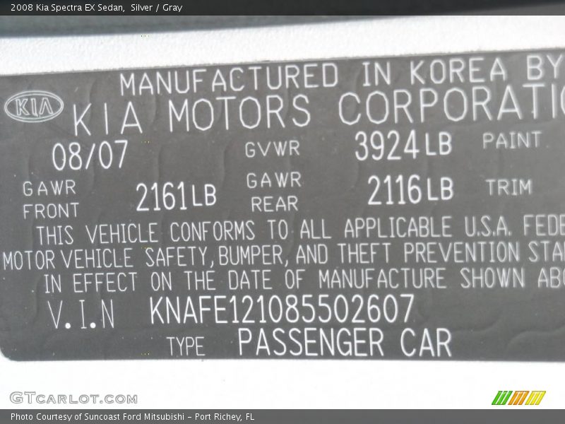 Silver / Gray 2008 Kia Spectra EX Sedan