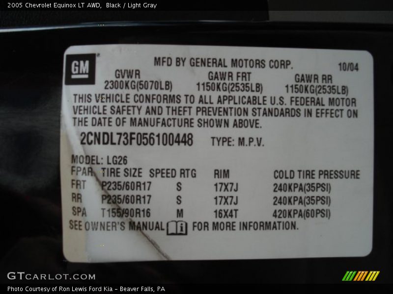 Black / Light Gray 2005 Chevrolet Equinox LT AWD