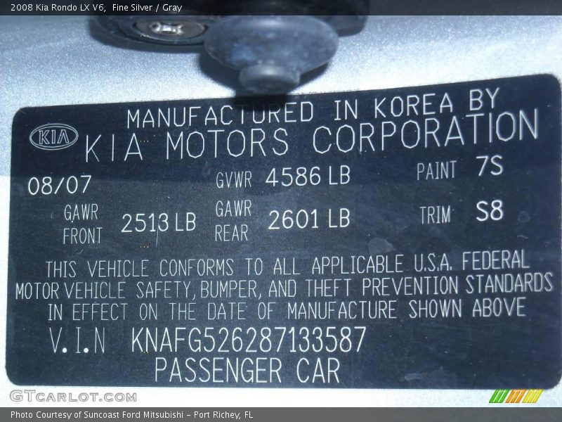 Fine Silver / Gray 2008 Kia Rondo LX V6