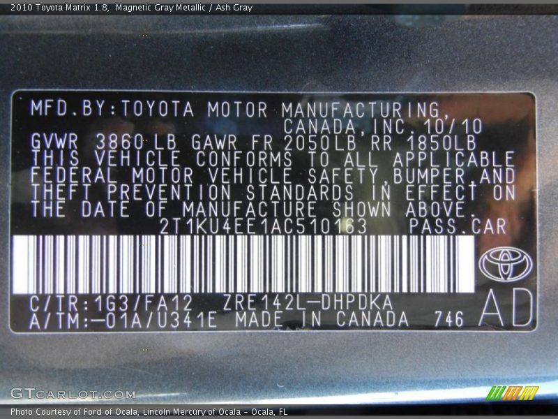 Magnetic Gray Metallic / Ash Gray 2010 Toyota Matrix 1.8