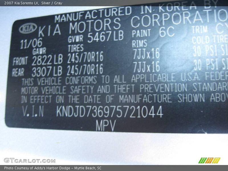 Silver / Gray 2007 Kia Sorento LX