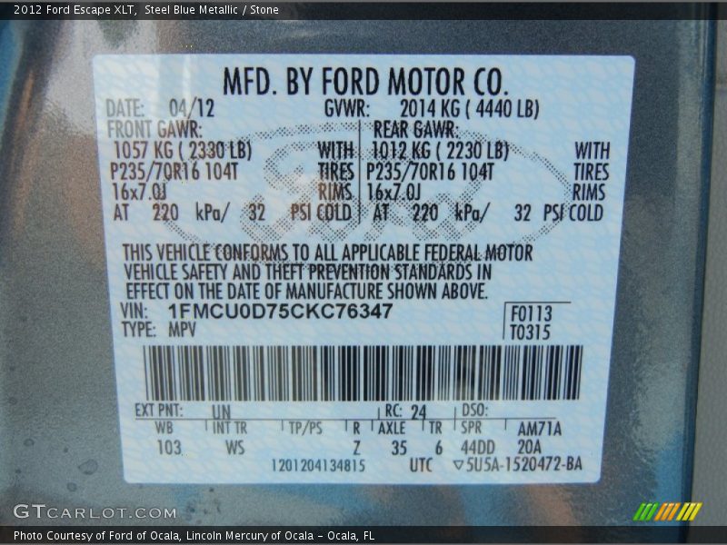 Steel Blue Metallic / Stone 2012 Ford Escape XLT
