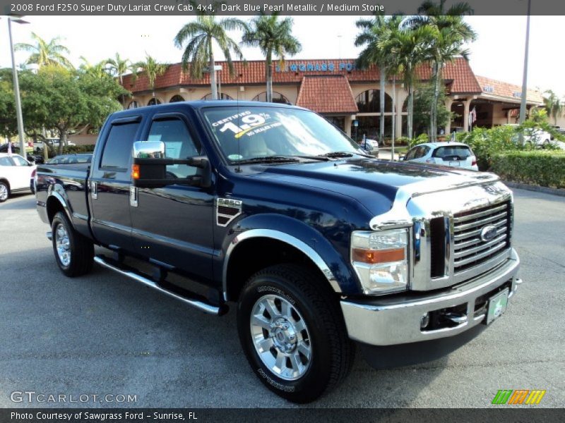Dark Blue Pearl Metallic / Medium Stone 2008 Ford F250 Super Duty Lariat Crew Cab 4x4