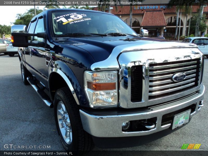 Dark Blue Pearl Metallic / Medium Stone 2008 Ford F250 Super Duty Lariat Crew Cab 4x4