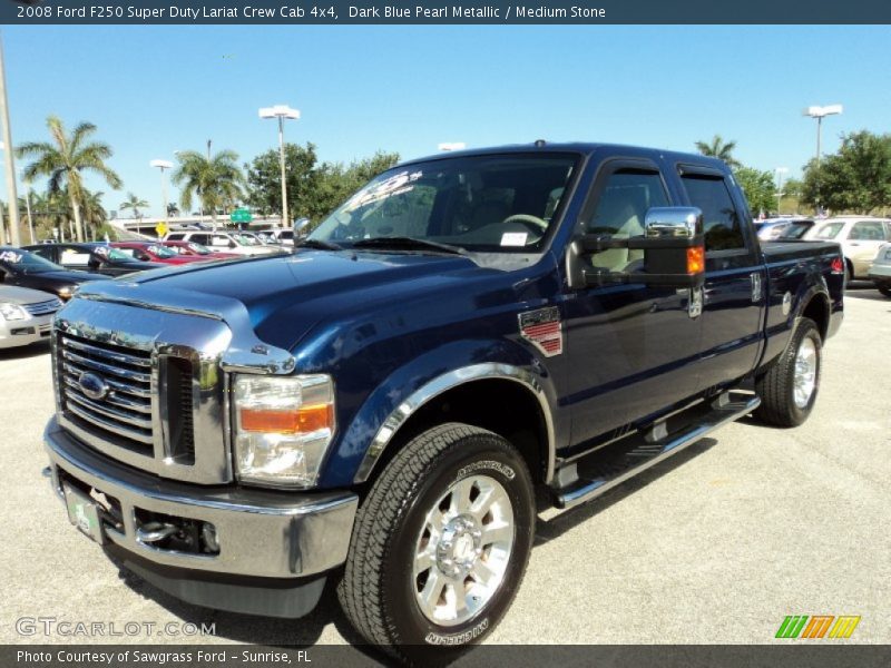 Dark Blue Pearl Metallic / Medium Stone 2008 Ford F250 Super Duty Lariat Crew Cab 4x4