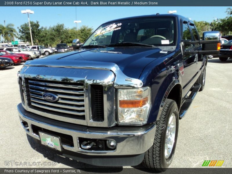 Dark Blue Pearl Metallic / Medium Stone 2008 Ford F250 Super Duty Lariat Crew Cab 4x4
