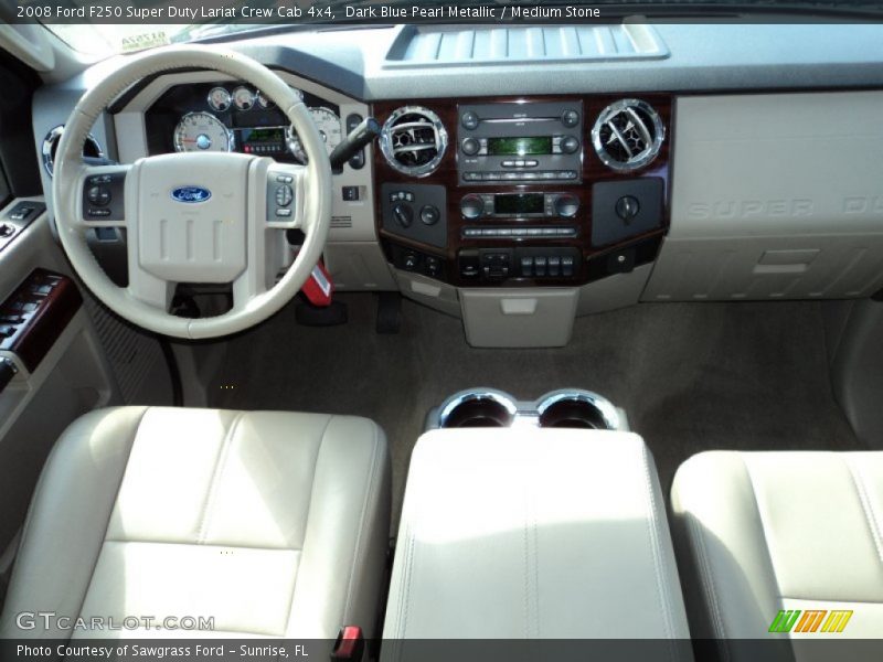 Dark Blue Pearl Metallic / Medium Stone 2008 Ford F250 Super Duty Lariat Crew Cab 4x4