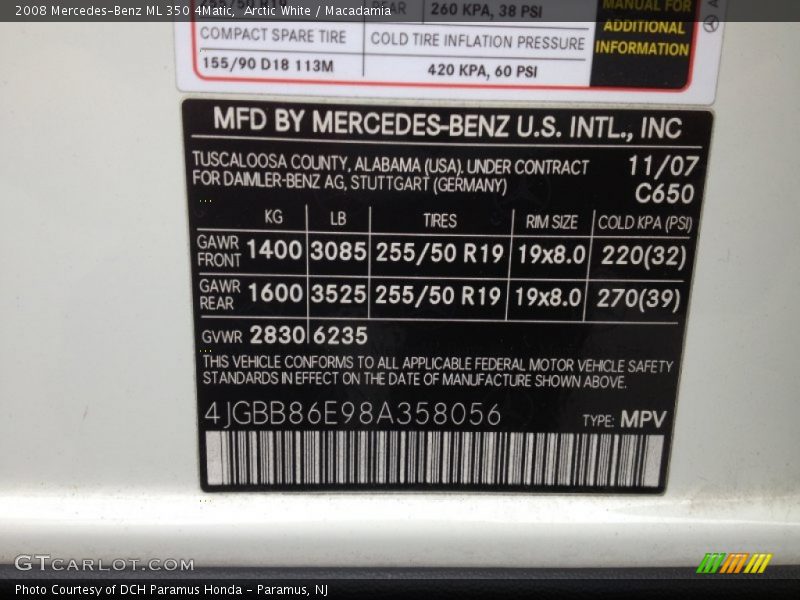 Arctic White / Macadamia 2008 Mercedes-Benz ML 350 4Matic