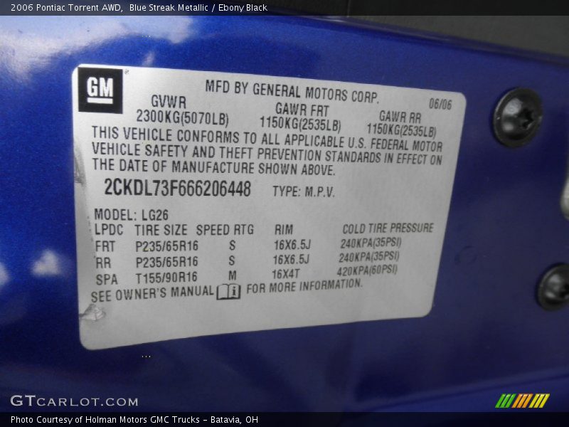 Blue Streak Metallic / Ebony Black 2006 Pontiac Torrent AWD