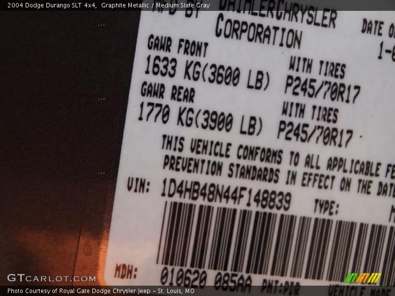 Graphite Metallic / Medium Slate Gray 2004 Dodge Durango SLT 4x4