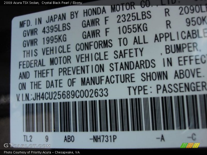 Crystal Black Pearl / Ebony 2009 Acura TSX Sedan