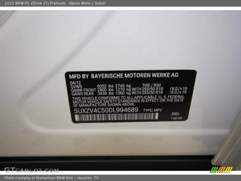 Alpine White / Oyster 2013 BMW X5 xDrive 35i Premium