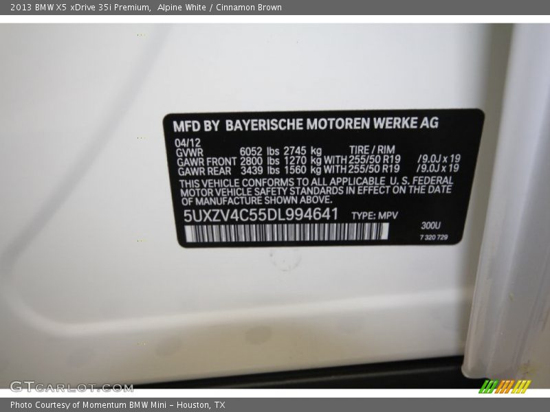 Alpine White / Cinnamon Brown 2013 BMW X5 xDrive 35i Premium