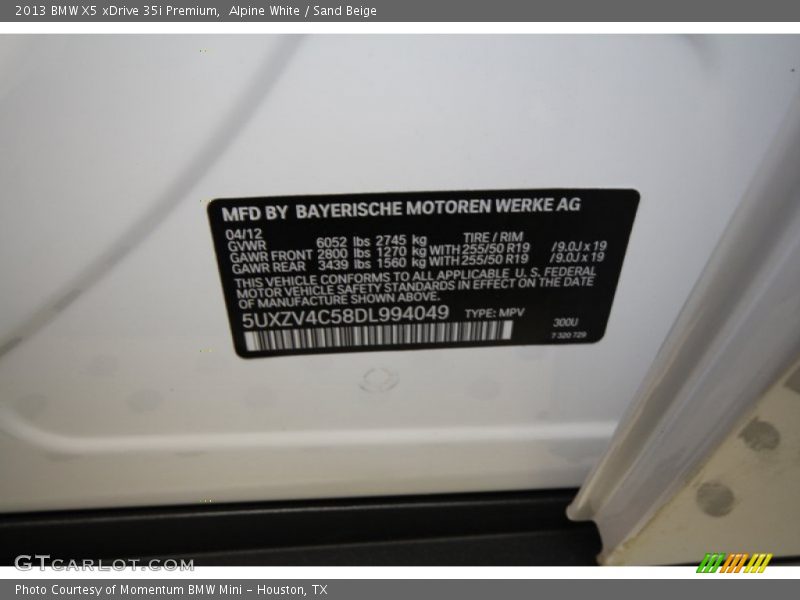 Alpine White / Sand Beige 2013 BMW X5 xDrive 35i Premium