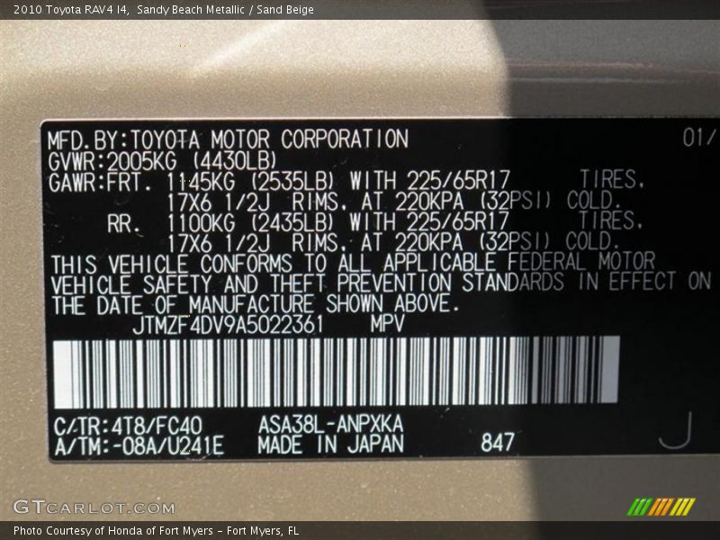Sandy Beach Metallic / Sand Beige 2010 Toyota RAV4 I4