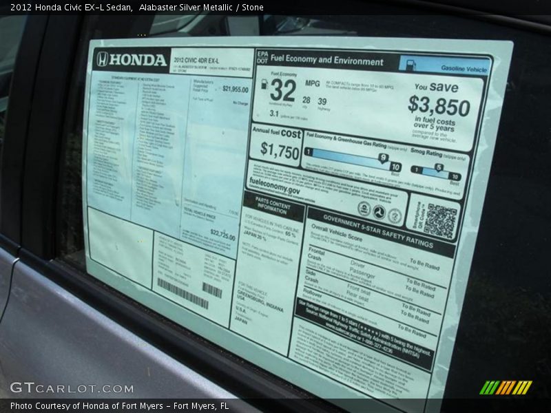 Alabaster Silver Metallic / Stone 2012 Honda Civic EX-L Sedan