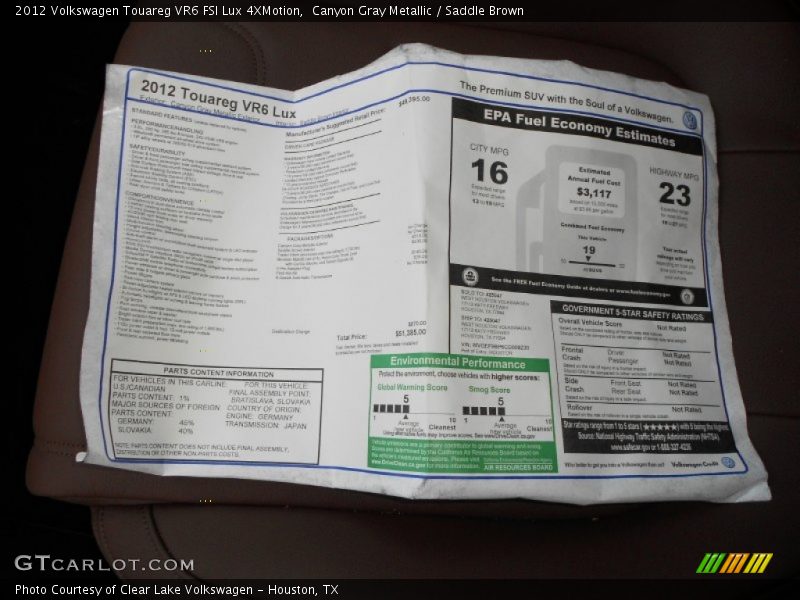 Canyon Gray Metallic / Saddle Brown 2012 Volkswagen Touareg VR6 FSI Lux 4XMotion