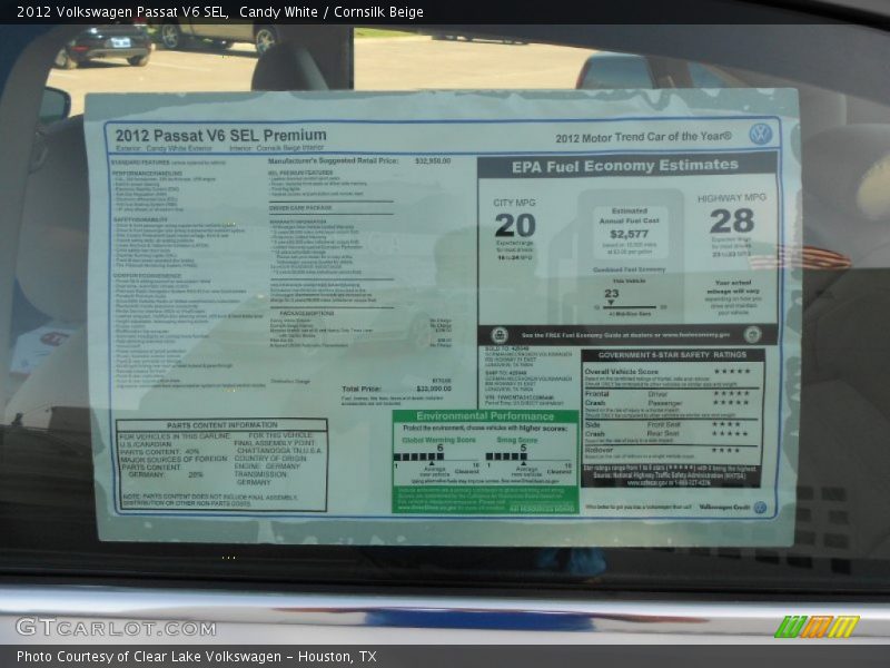 Candy White / Cornsilk Beige 2012 Volkswagen Passat V6 SEL