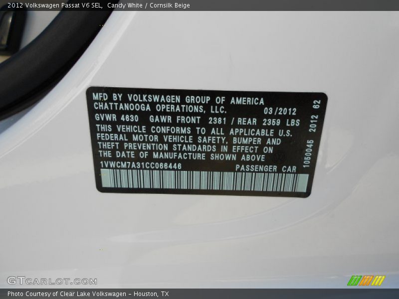 Candy White / Cornsilk Beige 2012 Volkswagen Passat V6 SEL