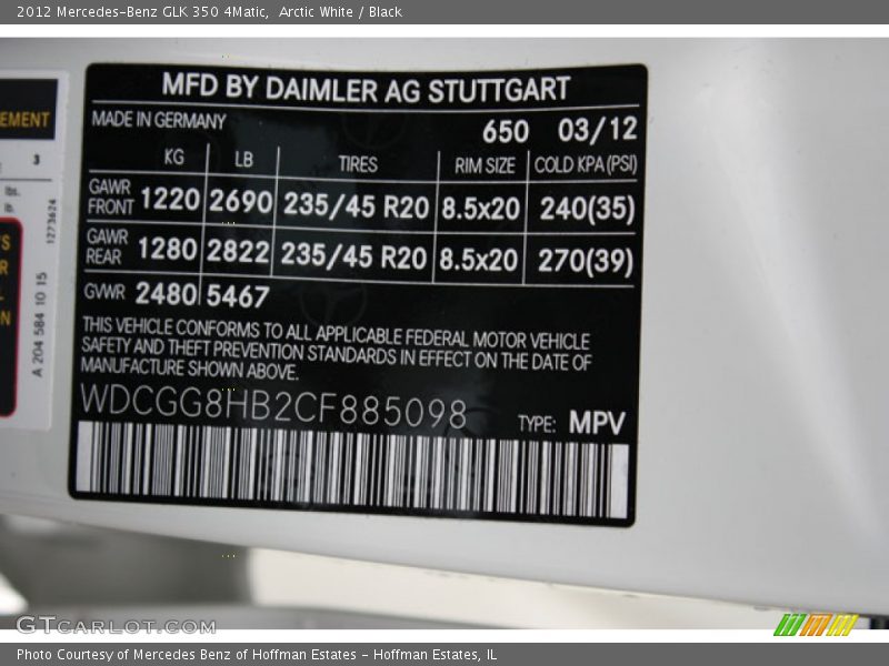 Arctic White / Black 2012 Mercedes-Benz GLK 350 4Matic