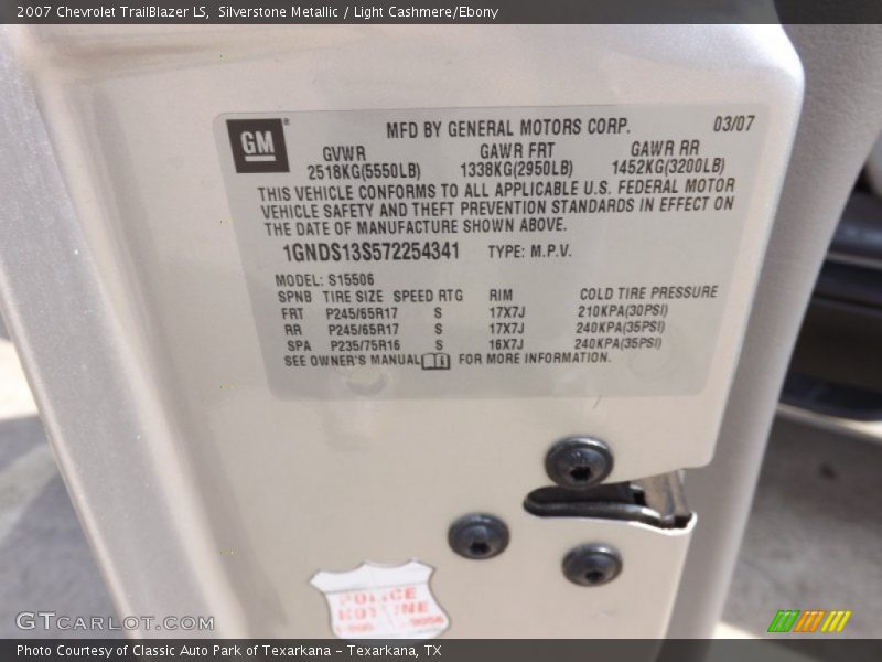 Silverstone Metallic / Light Cashmere/Ebony 2007 Chevrolet TrailBlazer LS