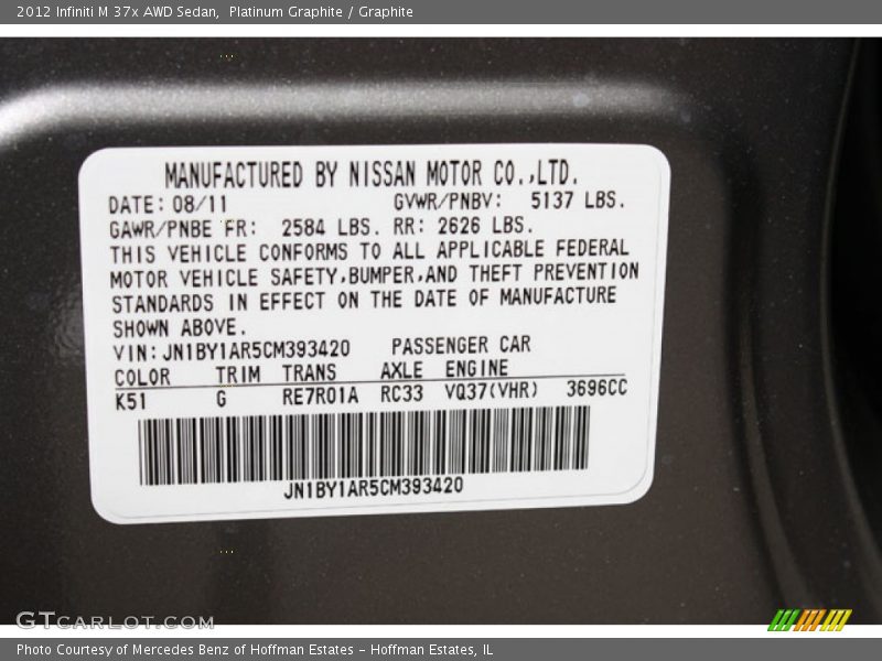 Platinum Graphite / Graphite 2012 Infiniti M 37x AWD Sedan